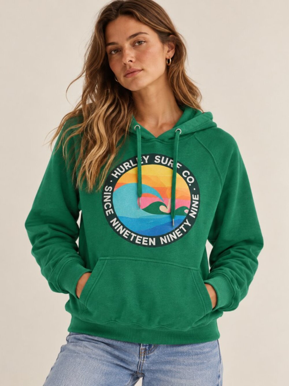 Hurley Surf Co Green Graphic Pullover Hoodie NWT Size Small